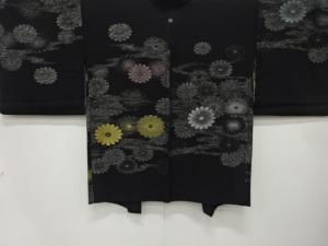 大正ロマン　漆　霞に菊模様織出し　一ツ紋羽織